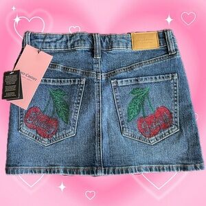 🍒NWT Juicy Couture Denim Skirt with Rhinestone Cherry Details🍒